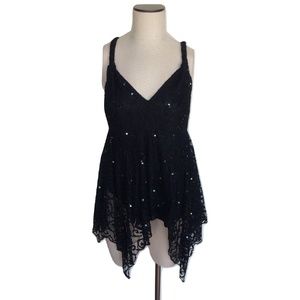 NWT Millau Sequin Beaded Black Lace Tunic Top